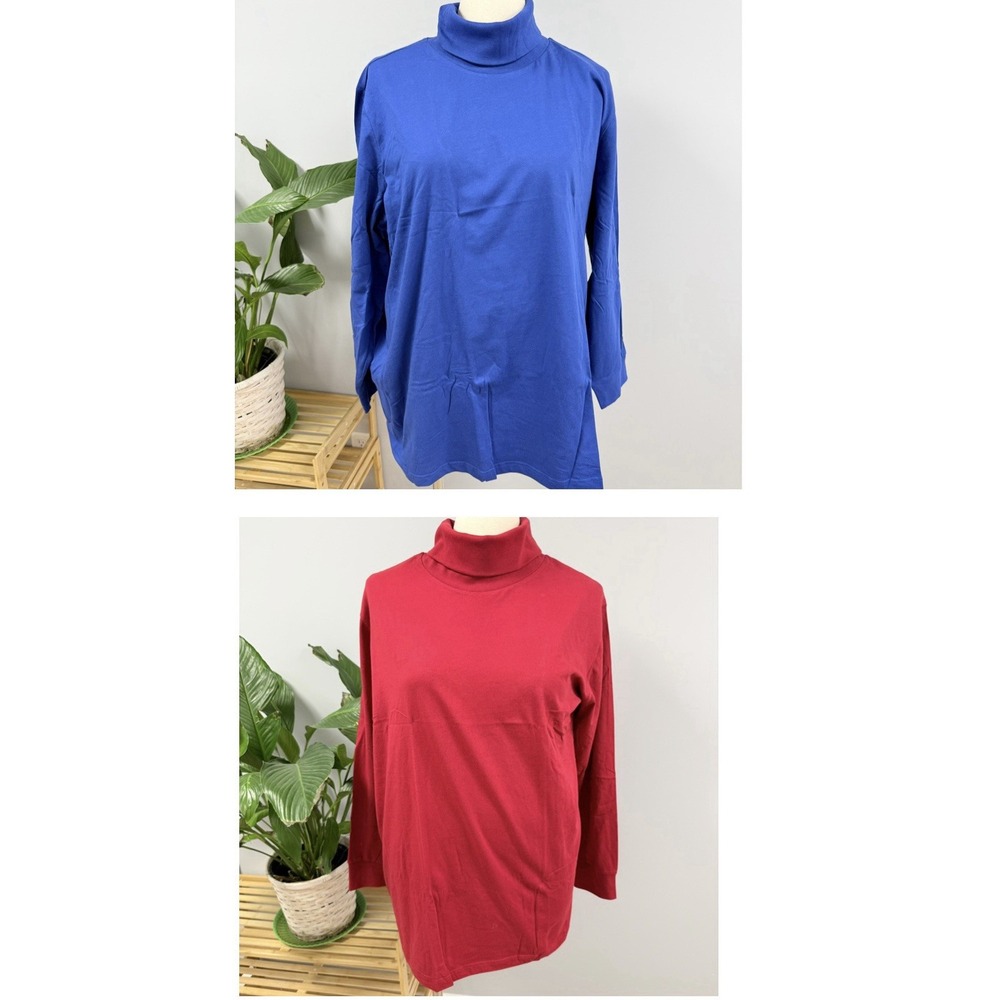 NWOT Woman Within Turtleneck Shirt Plus 4X 34/36W Red, Royal Blue Lot Of 2 Top